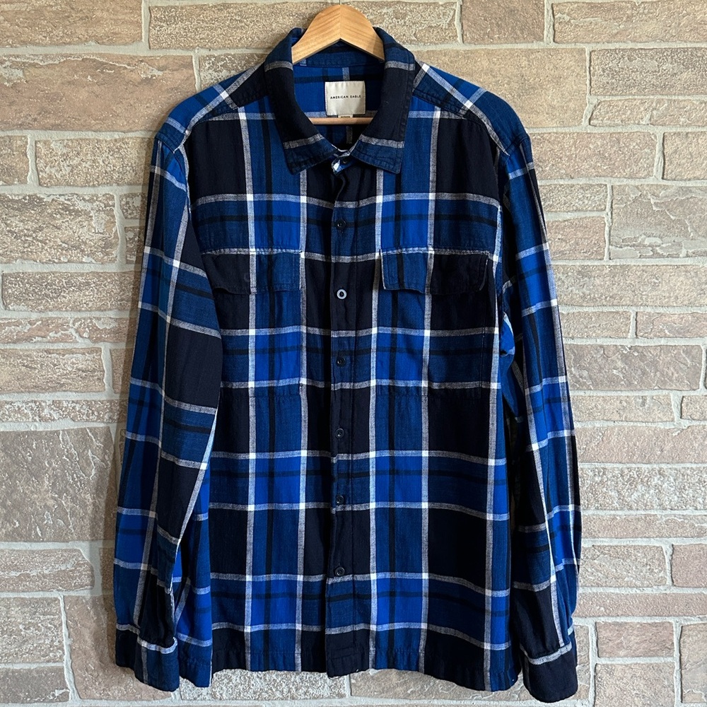 American Eagle Blue Plaid Flannel Shirt